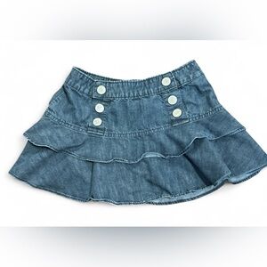 Basic Law Denim Mini Skirt Tiered Ruffle Buttons Y2K 2000s Size 4 Blue Jean